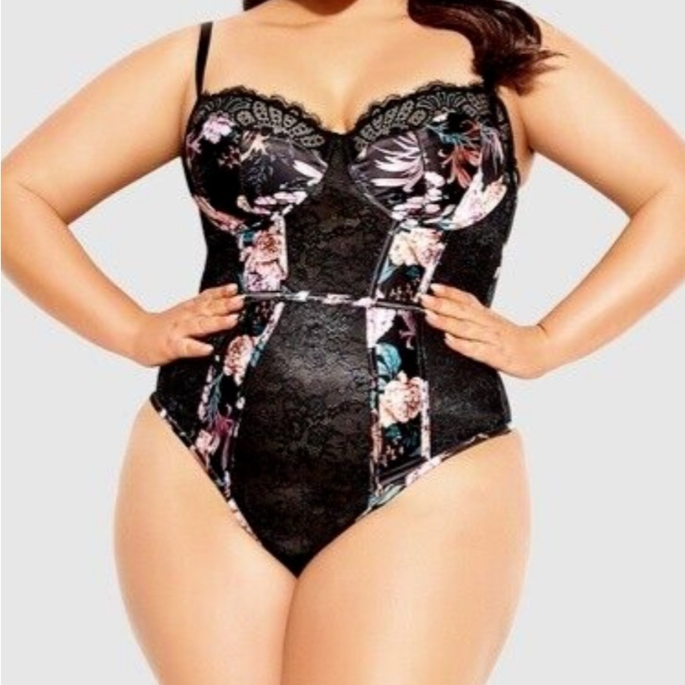 Floral Lace Bodysuit - Black